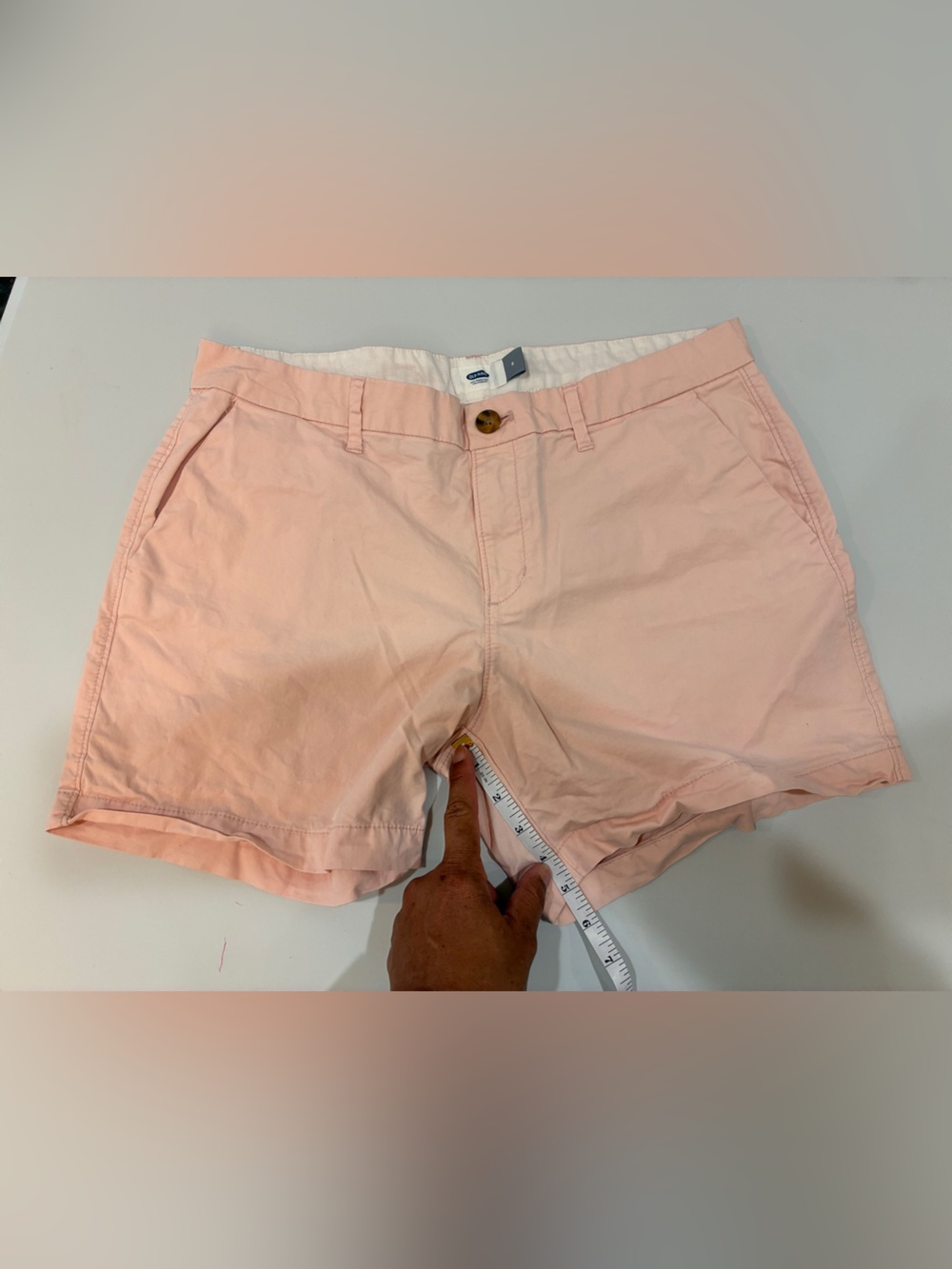 Women's Light Pink Cotton Chino Shorts Flat waistband and belt loops